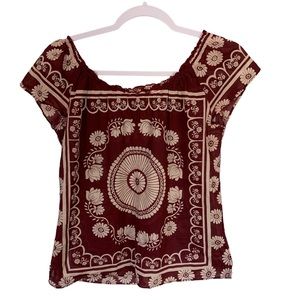 Lucky Brand Burgundy Floral Blouse Size S